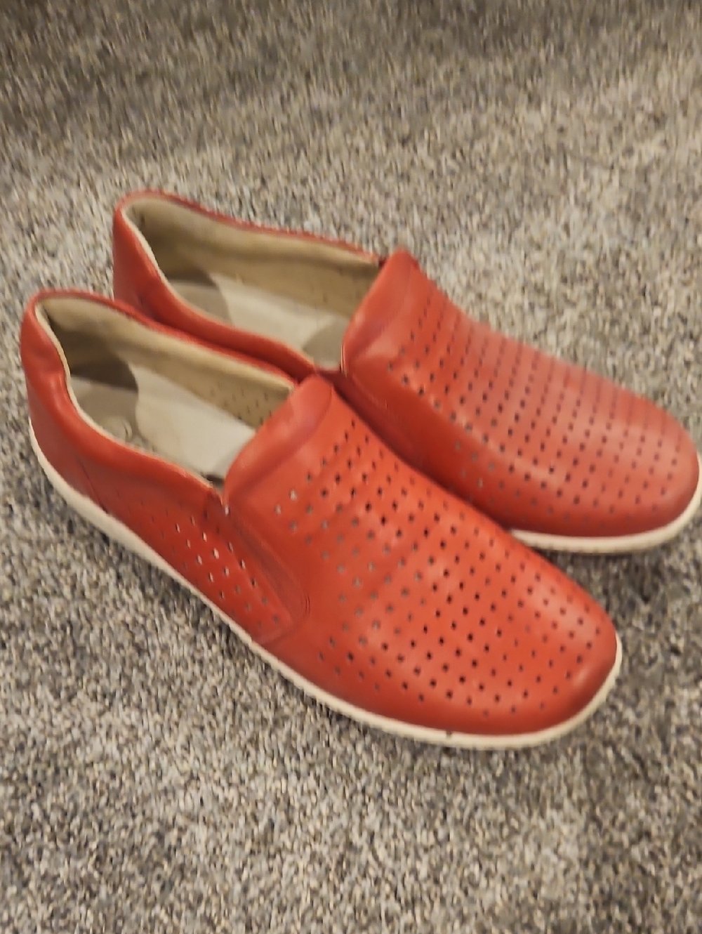 remonte Women's Casual Slip-On Perforated Leather Shoes - Red